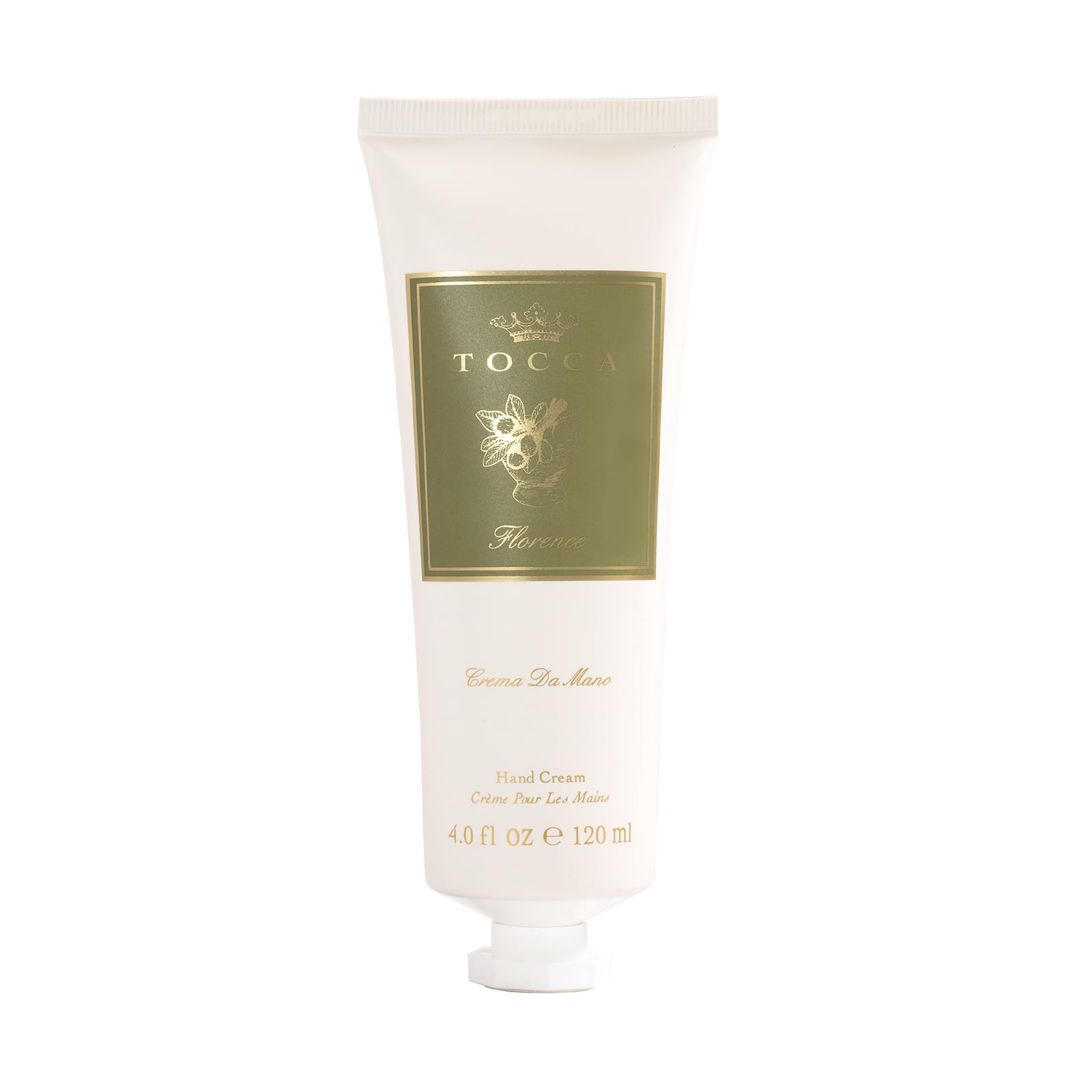 Tocca Florence Hand Cream on a vanity, signaling everyday luxury and self-care.