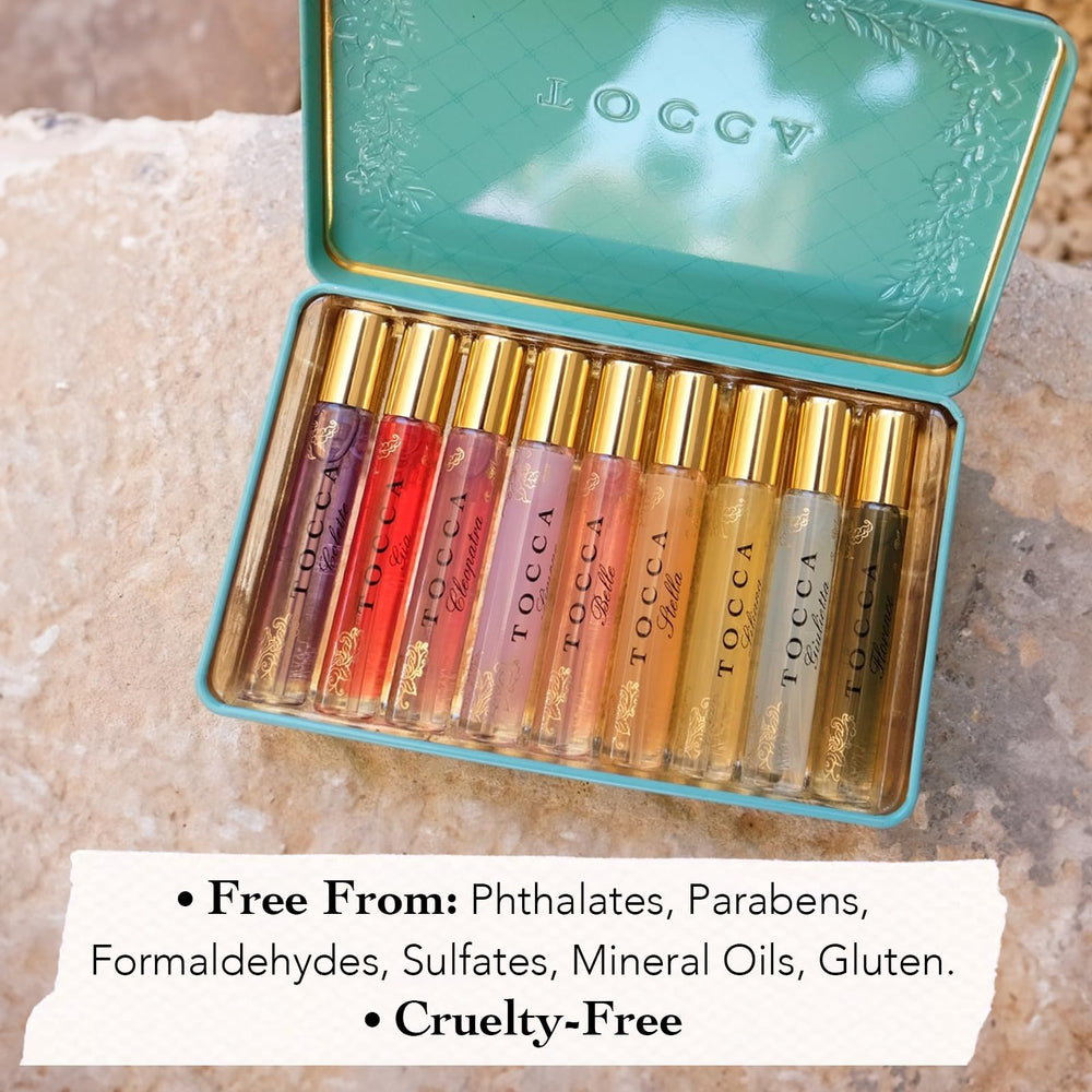 Tocca Liliana travel spray highlights neroli and fresh peach.
