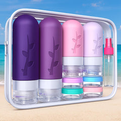 Tocelffe 2oz silicone bottles provide slim storage for creams or serums.