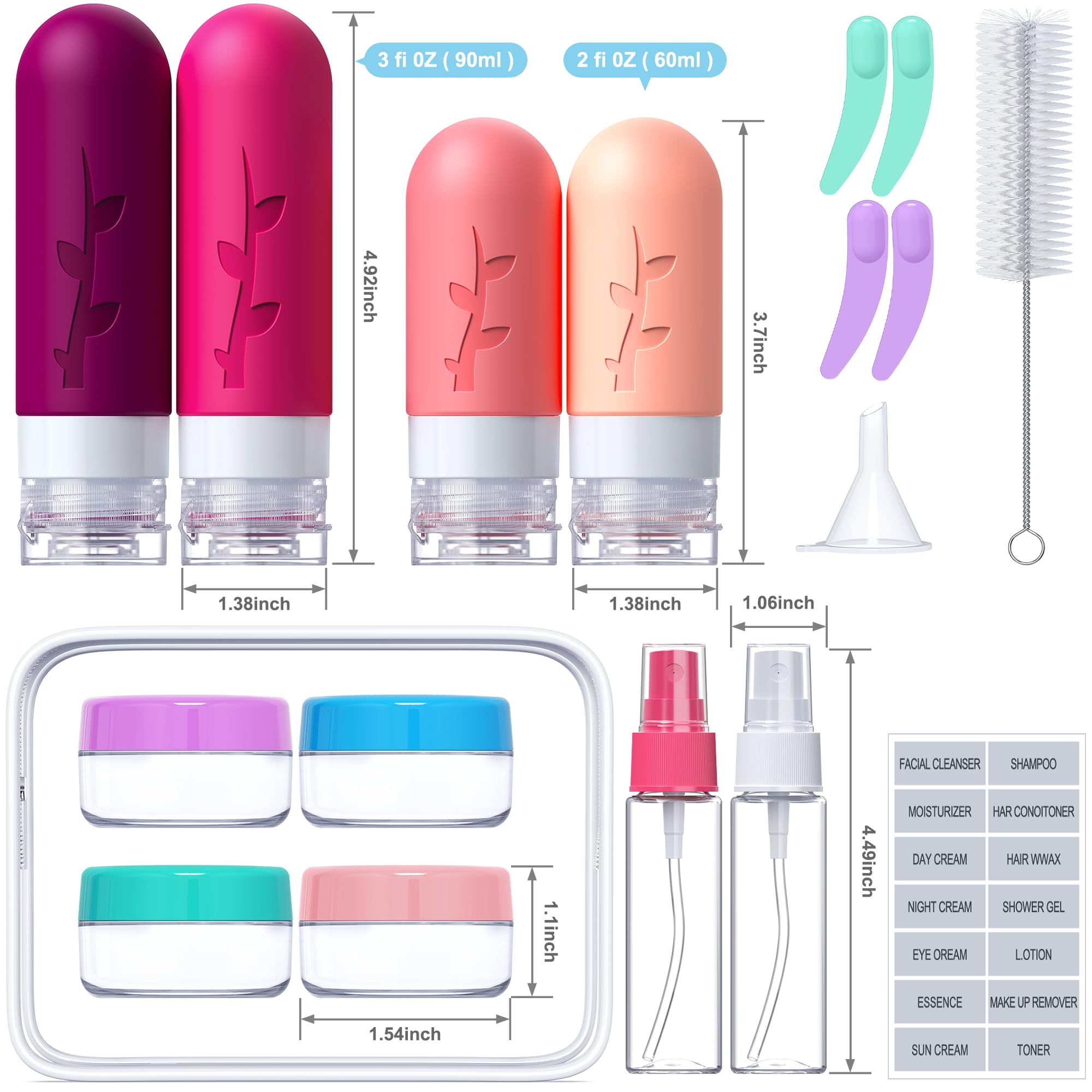 Tocelffe silicone bottles 3oz leak-proof with flip-top lid keep cosmetics secure during travel