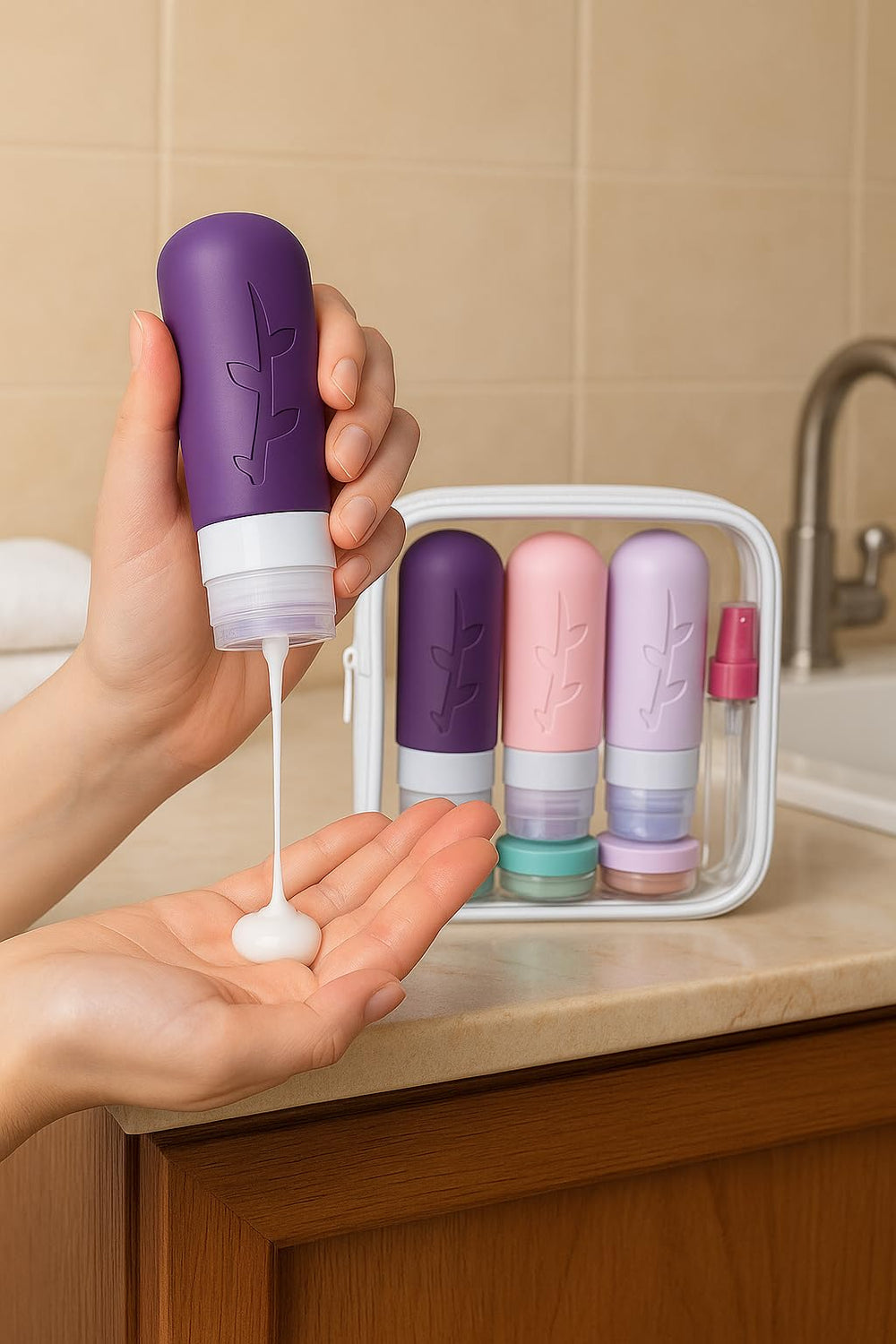 Tocelffe travel accessories with funnel, labels, brush, and spatulas simplify refills.