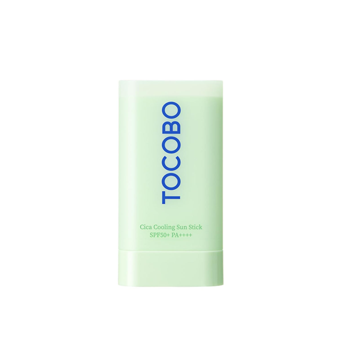 TOCOBO Cica Cooling Sun Stick packaging closeup showing compact, travel-friendly sun protection