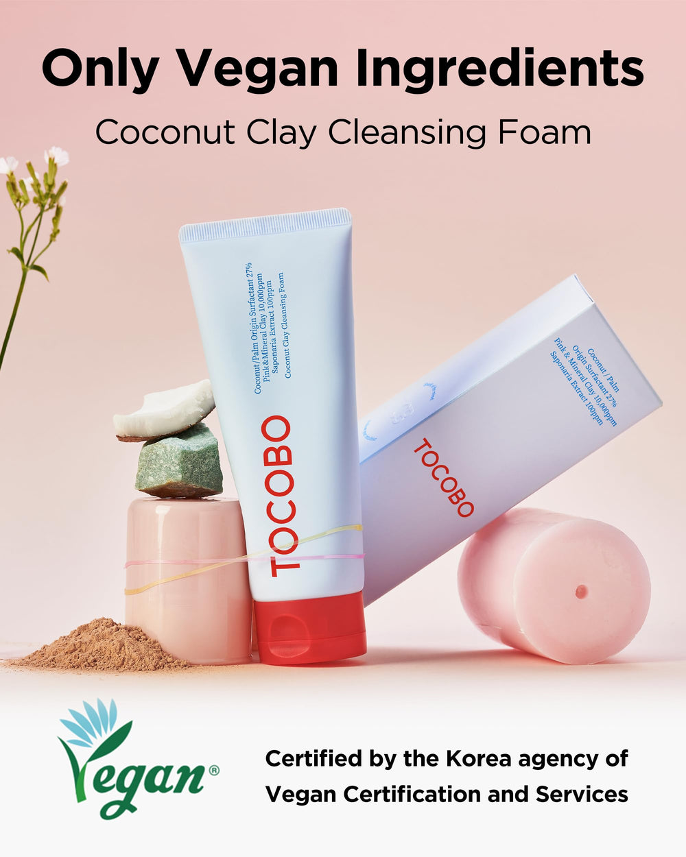 TOCOBO Coconut Clay Cleansing Foam bathroom-scene suggesting a simple daily cleansing ritual
