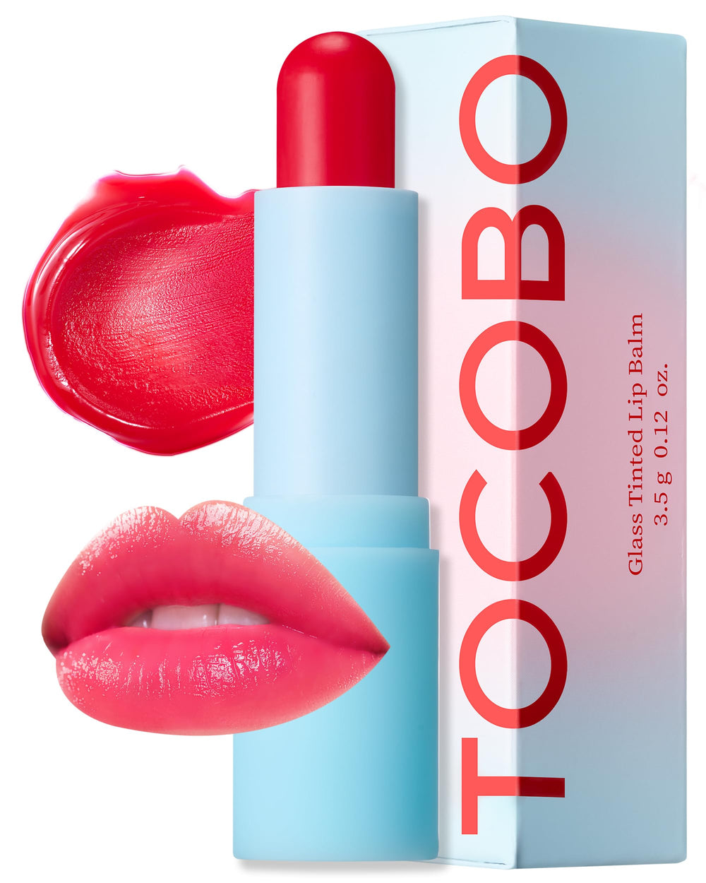 TOCOBO lip balm packaging shows Flush Cherry tint for on-the-go hydration.
