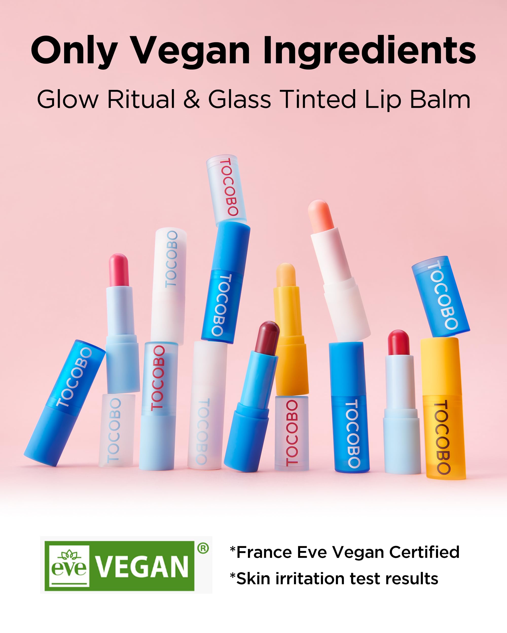 TOCOBO tinted lip balm on lips demonstrates non-sticky radiance and color.