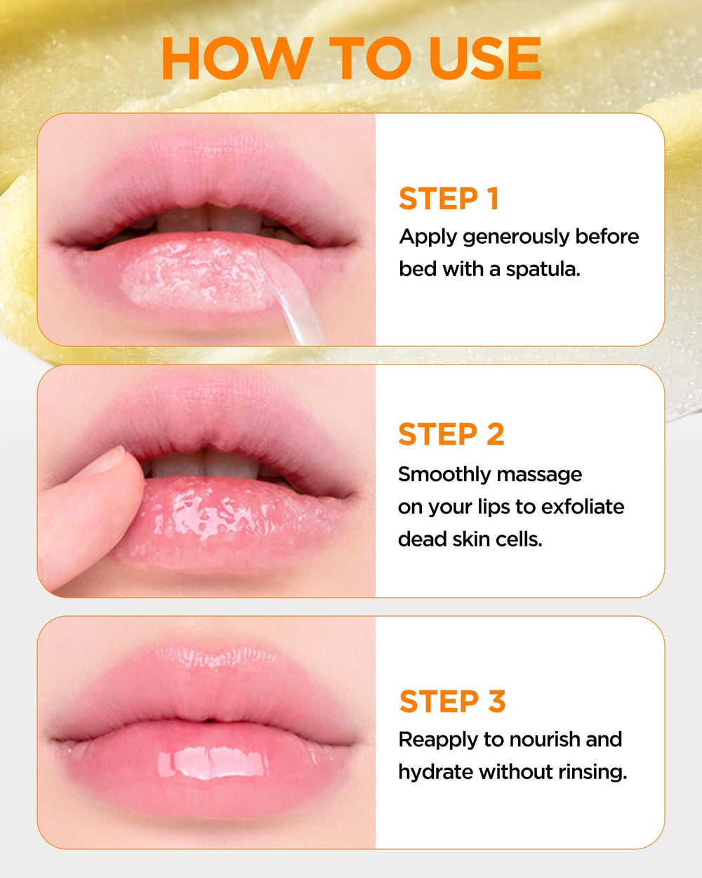 TOCOBO Lemon Sugar Lip Mask night routine illustrates easy, noninvasive overnight lip care.