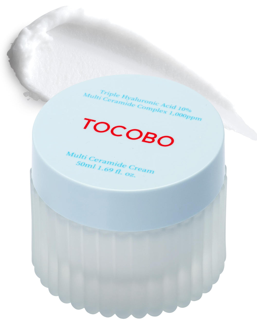 TOCOBO Multi Ceramide Cream jar closeup highlighting rich hydration for sensitive skin.