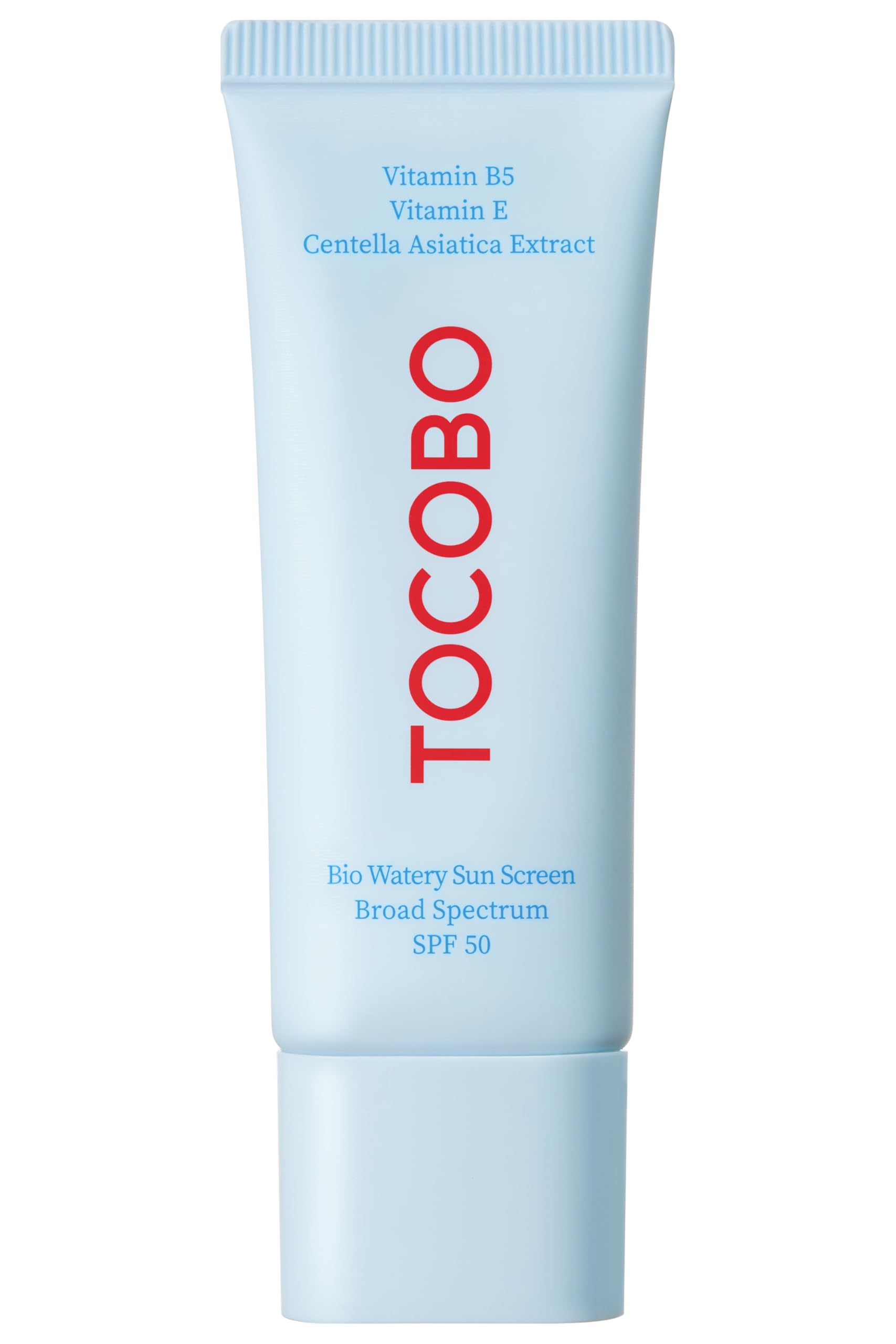 TOCOBO US Bio Watery Sunscreen bottle shows daily lightweight SPF protection.