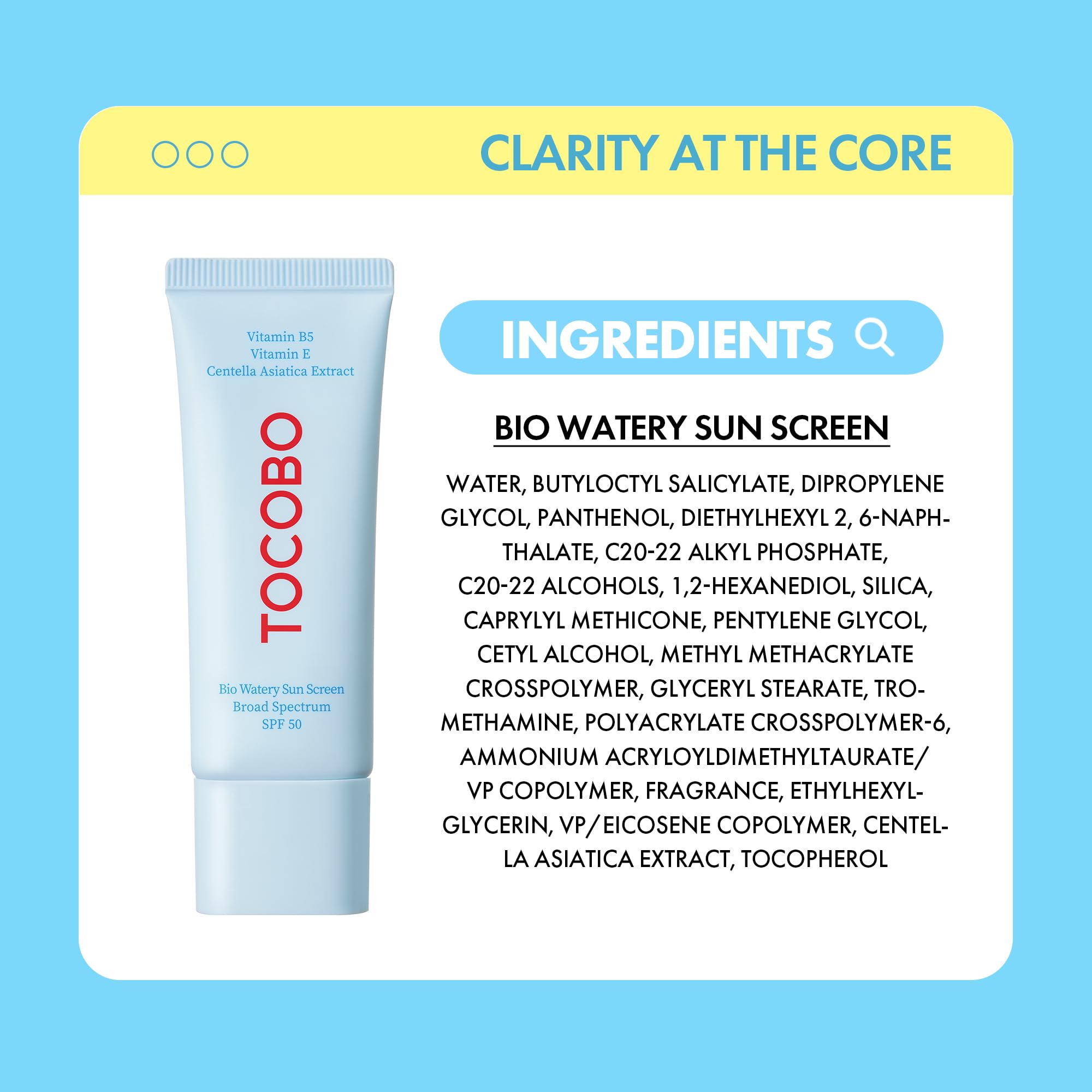 TOCOBO US Bio Watery Sunscreen fragrance-free formula ideal for sensitive skin.
