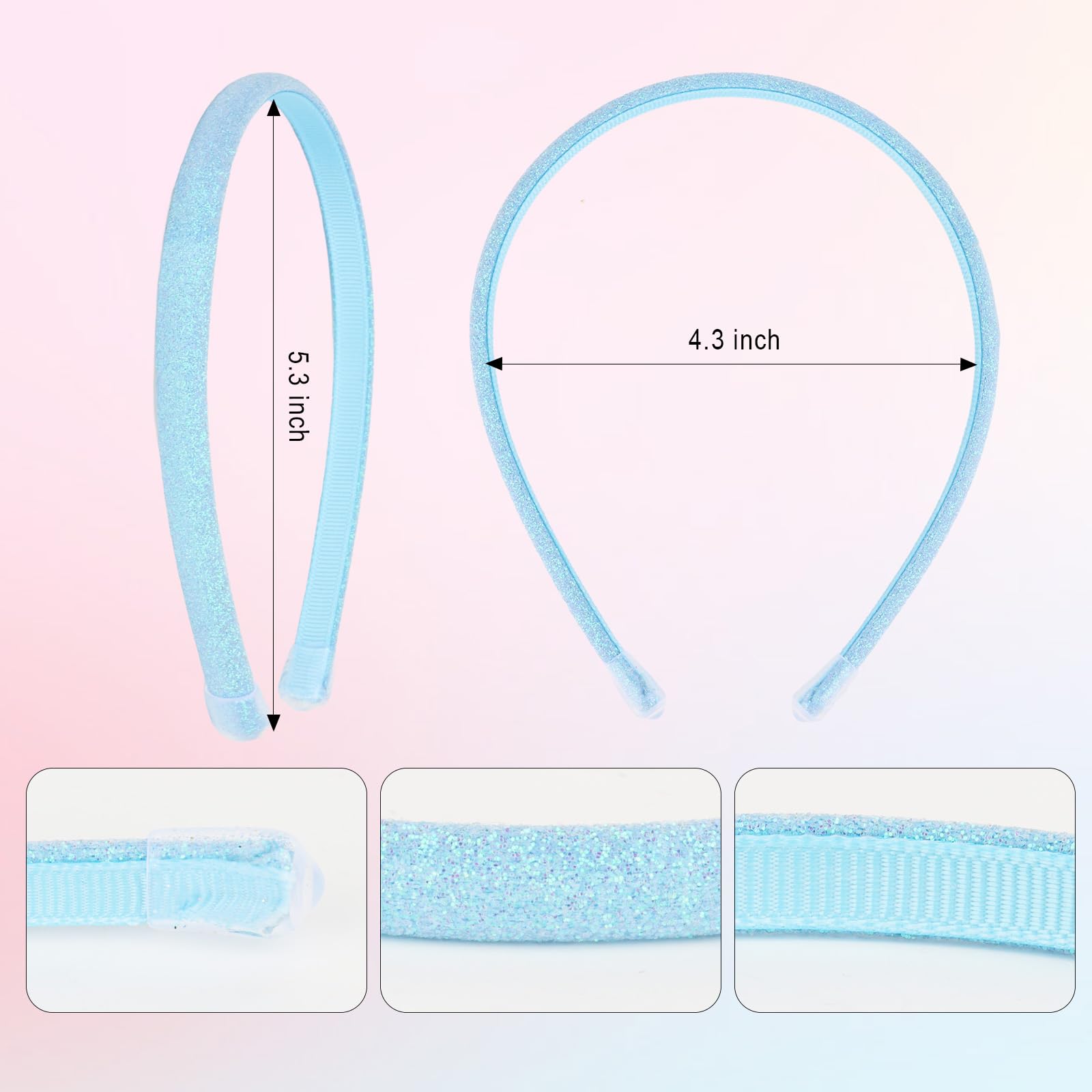 Todder glitter headbands laid out demonstrate versatile styling for kids and adults