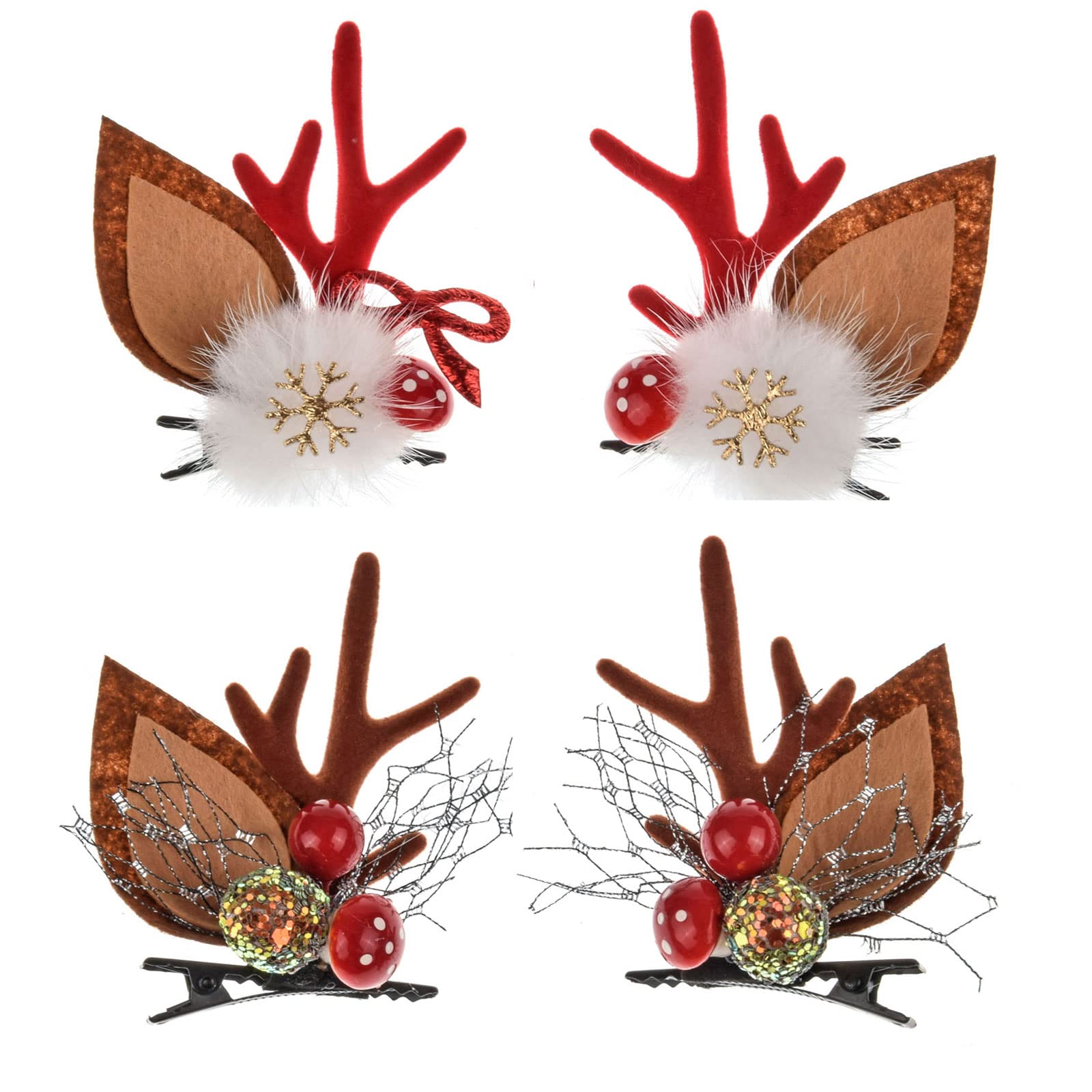 TOECWEGR Christmas Reindeer Antlers Headband with floral accents for festive styling