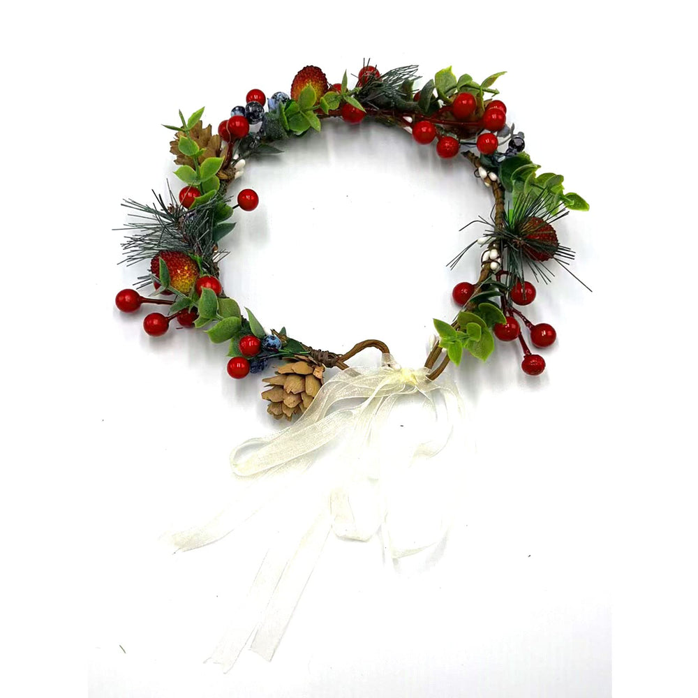 TOECWEGR floral headband close-up of berries and leaves, adds elegant finishing touch to outfits.