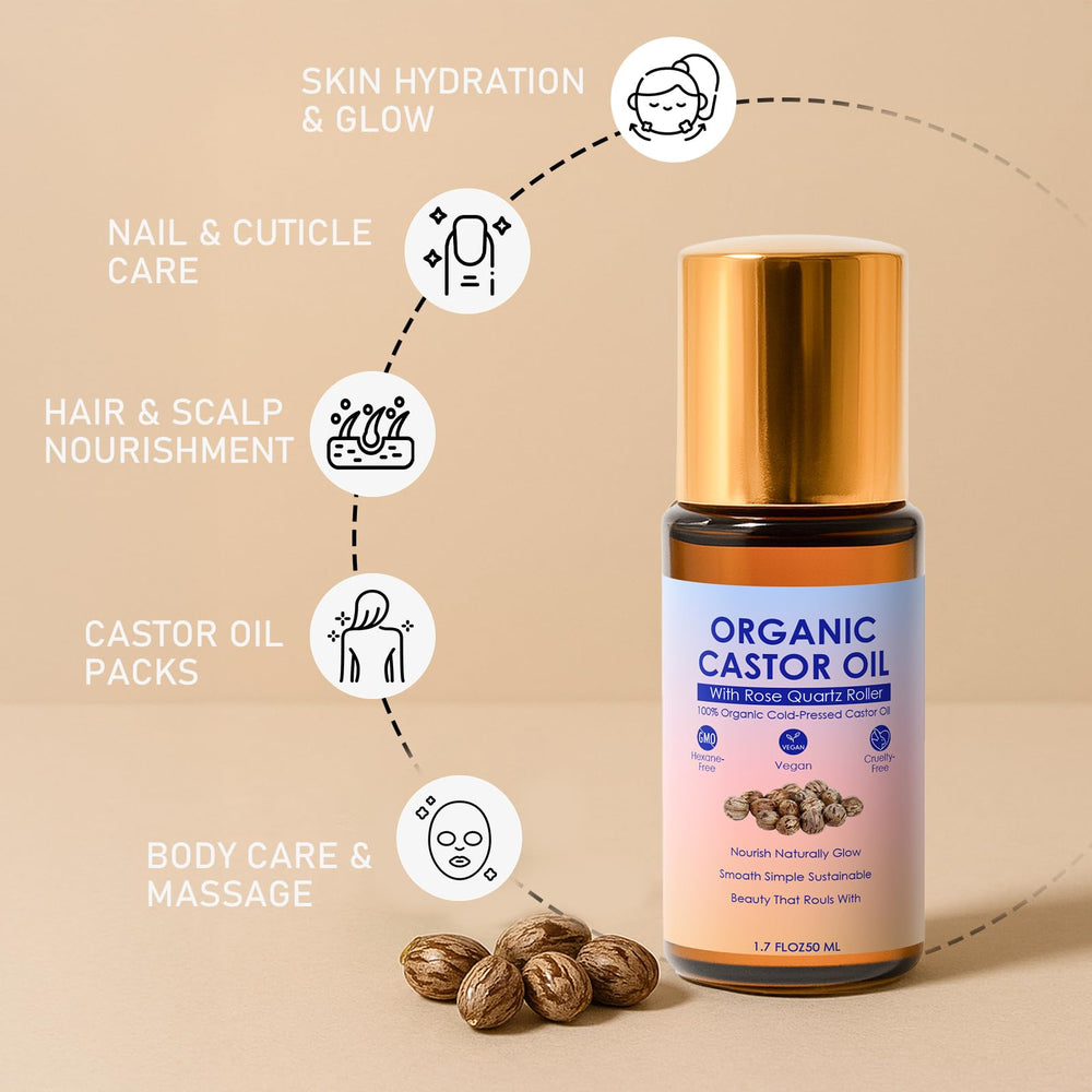TOGOLIUN castor oil roll-on applied to face for gentle nourishment.