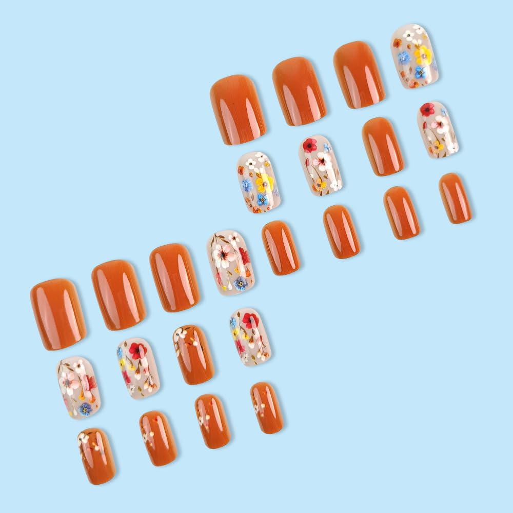 TOGZOM Flower Press On Nails applying step image for at-home manicure.