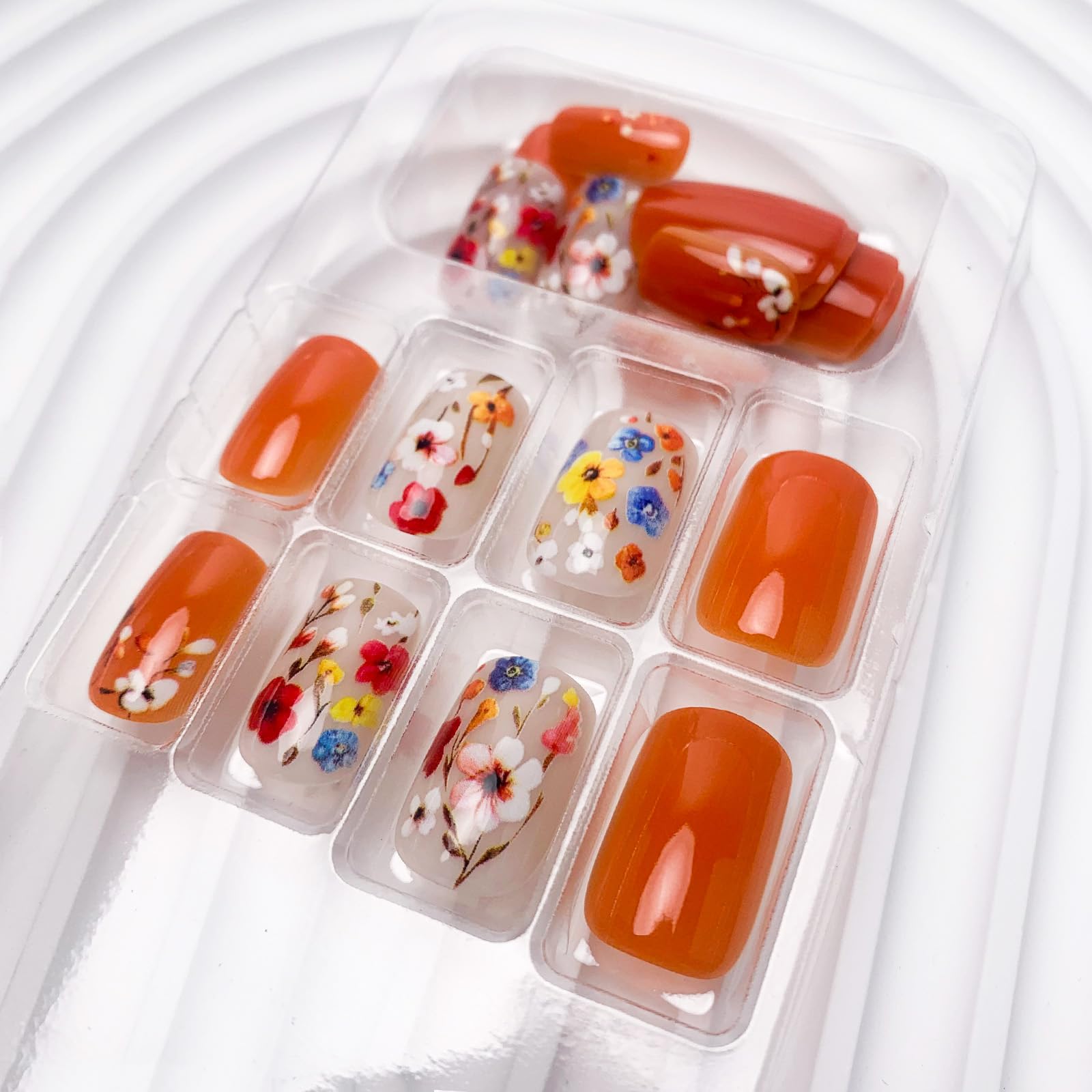 TOGZOM Flower Press On Nails glossy floral design for elegant DIY nails.