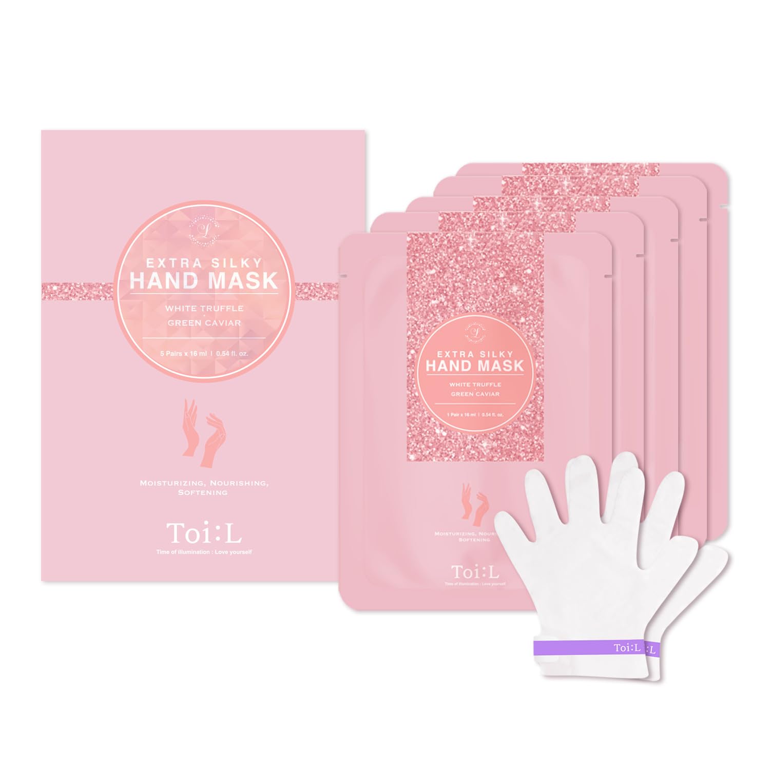 TOI:L Extra Silky Hand Mask white truffle gloves nourish dry hands with spa-grade moisture.