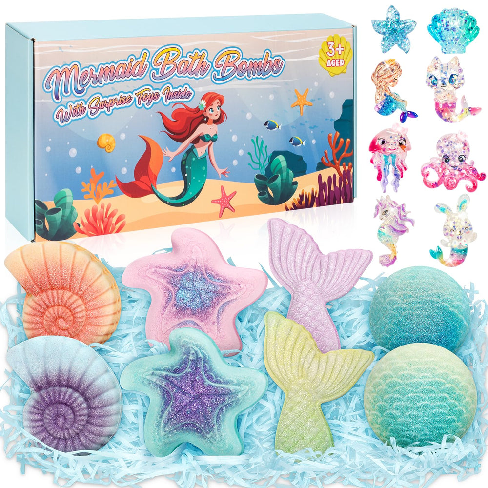 Toidgy Mermaid bath bombs packaging shows a ready-to-gift box for kids.