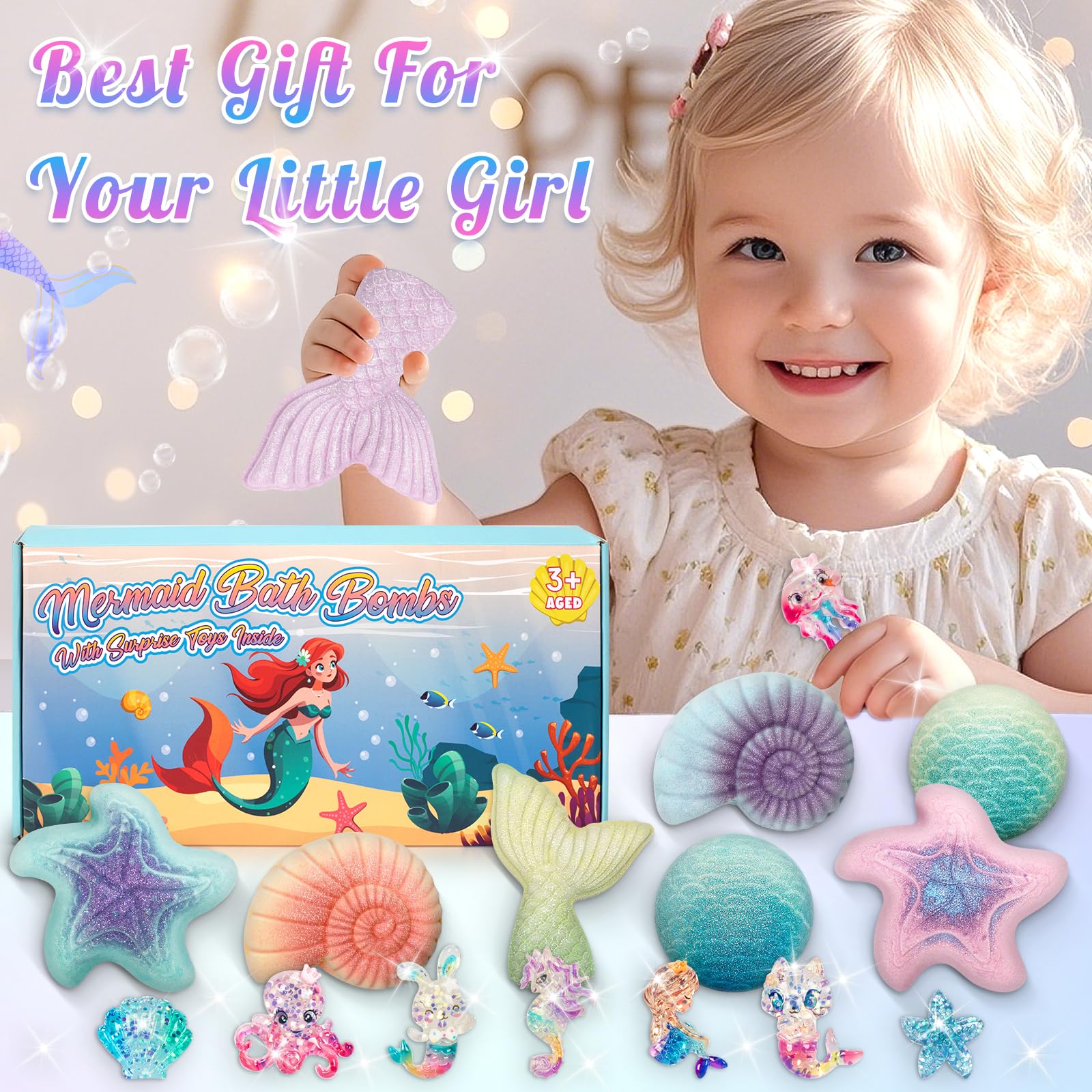 Toidgy Mermaid bath time scene with a child enjoying colorful bubbles.