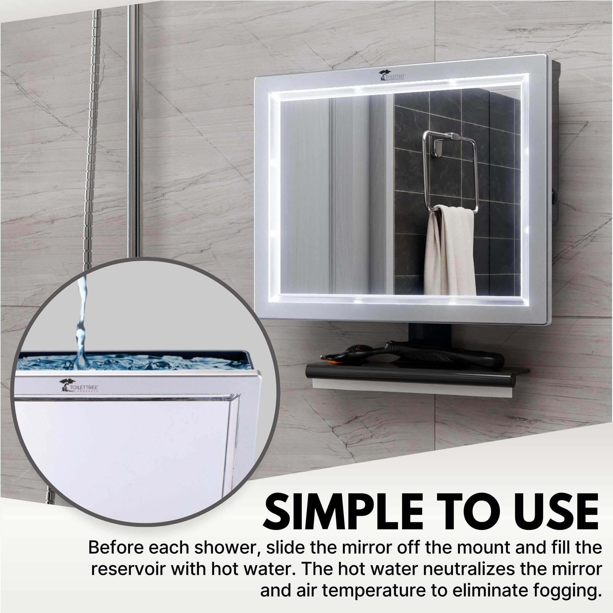 ToiletTree Deluxe LED mirror squeegee tool keeps shower surfaces dry after use