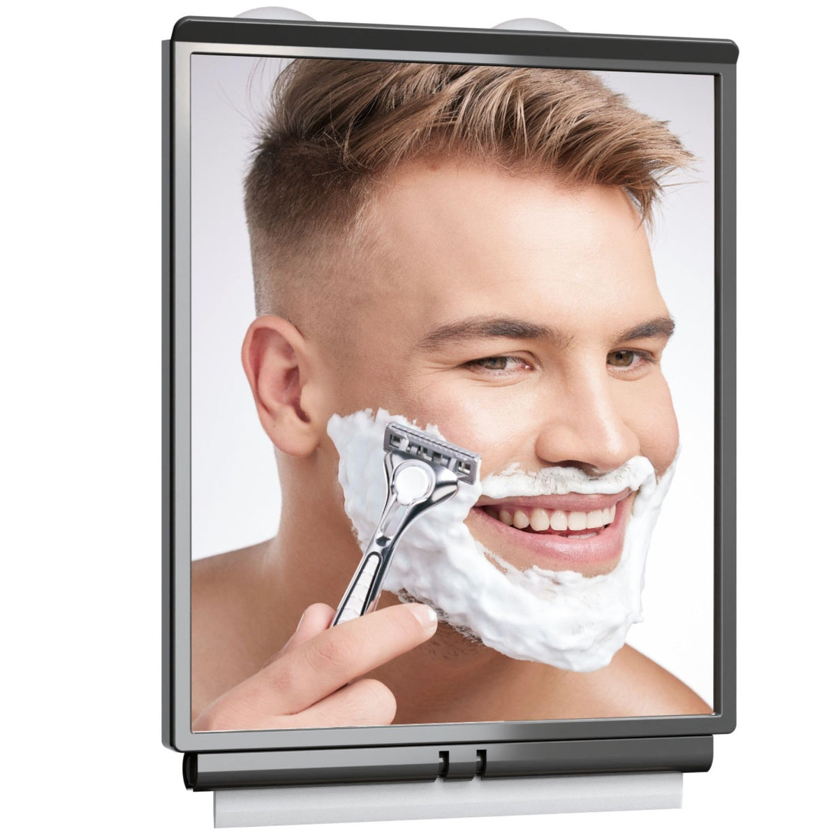 ToiletTree Fogless Mirror in Shower provides fog-free reflection for shaving.