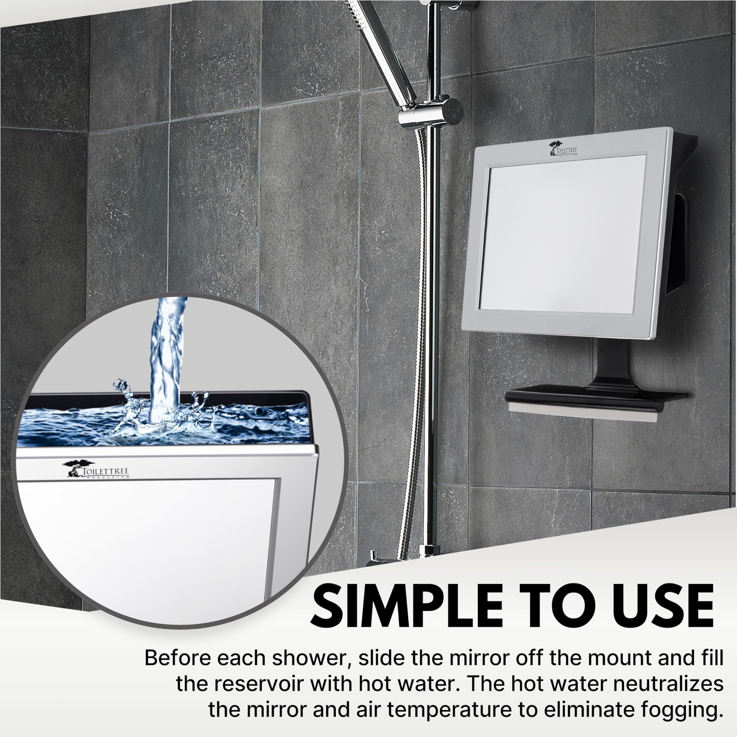 ToiletTree fogless shower mirror adhesion shows secure rust-proof mounting