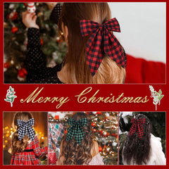 Tokufagu plaid bow with crocodile clip ready for secure all-day wear.