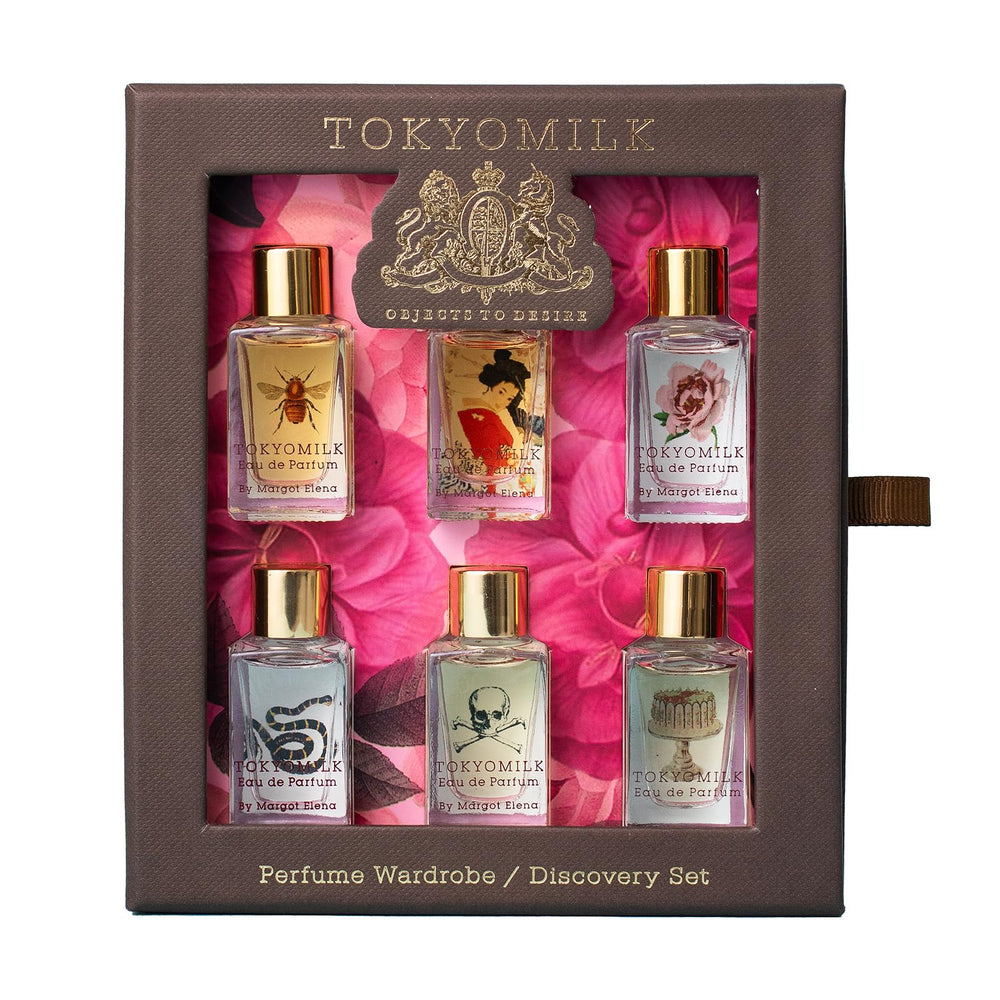 TOKYOMILK Eau de Parfum Discovery Set front view highlights six travel-sized perfumes for on-the-go scent exploration
