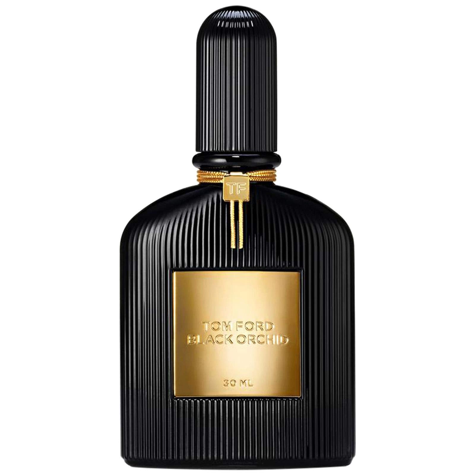 Tom Ford Black Orchid bottle front showing luxe art-deco glamour for evening wear