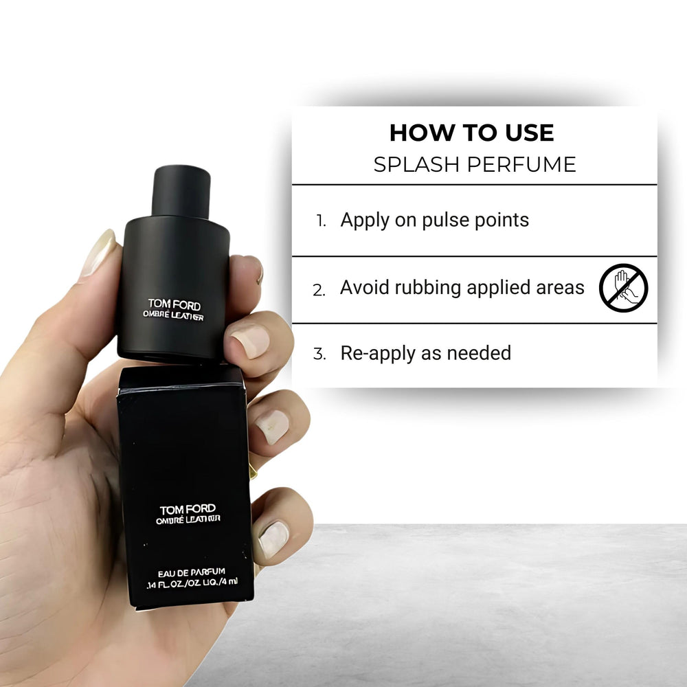 Tom Ford Ombre Leather mini splash cap opened, ready for on-the-go use.
