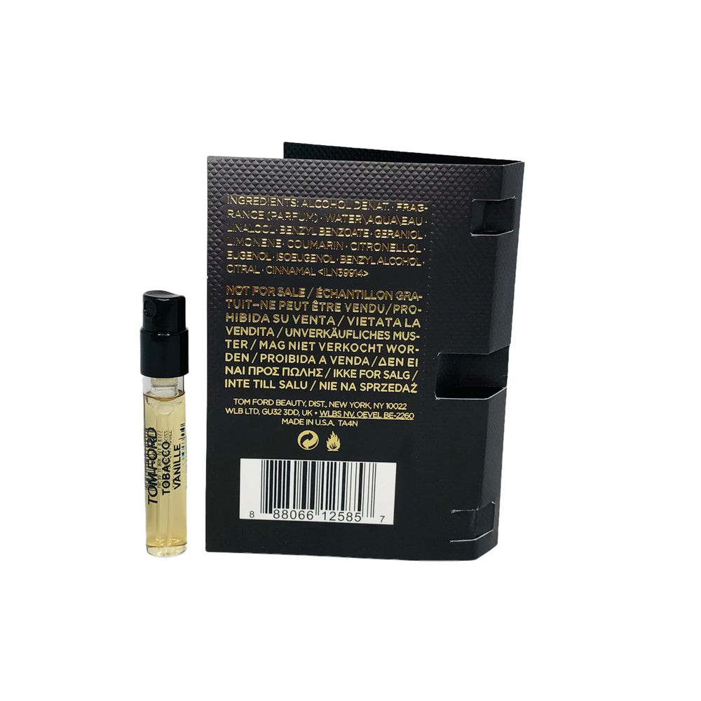 Tom Ford Tobacco Vanille edp sample vial enables travel-friendly fragrance exploration.