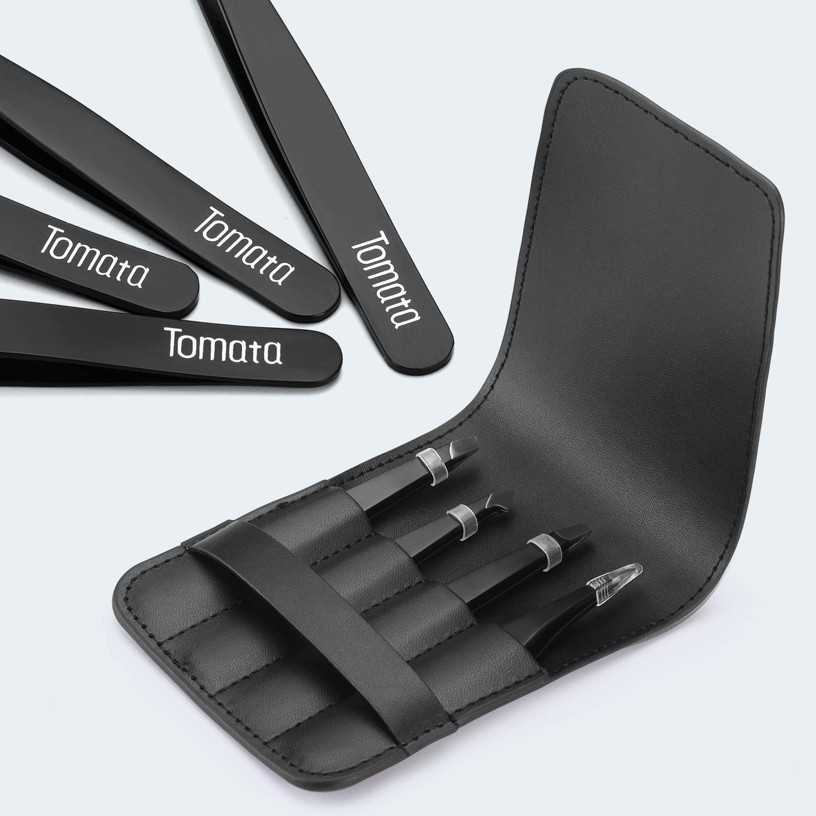 Tomata tweezers ergonomic grip for secure, comfortable plucking.