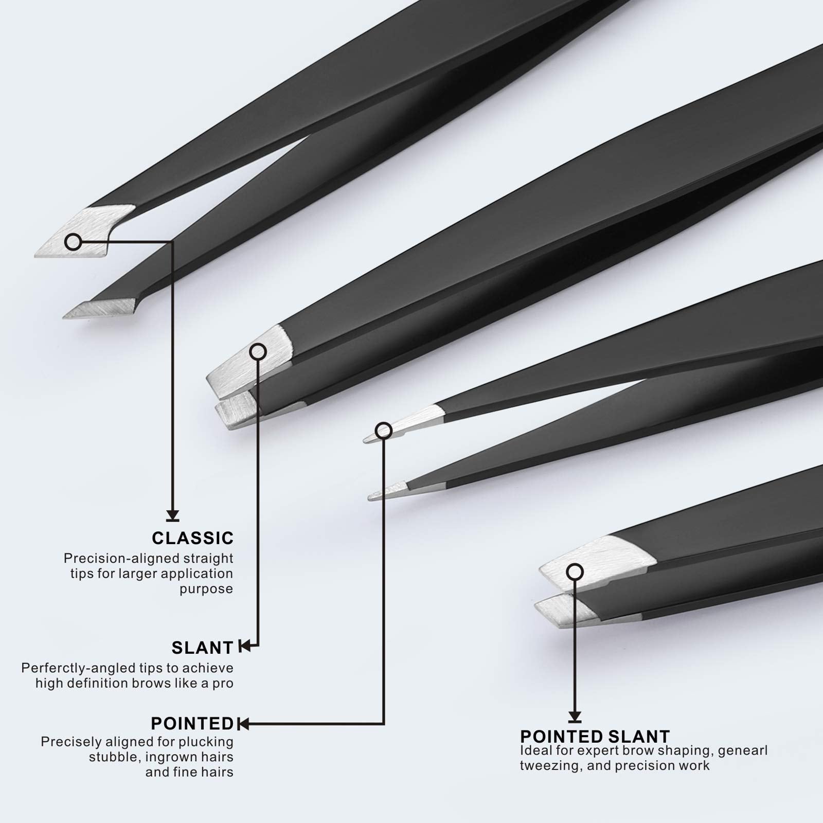 Tomata tweezers with a slant tip designed for accurate eyebrow shaping.