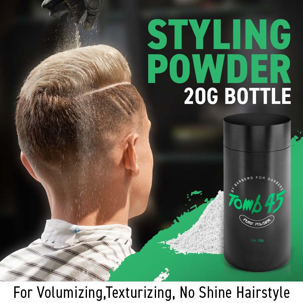 Tomb 45 Pure Powder being dusted into hair for lightweight volume and texture.