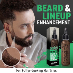 Tomb45 beard-lineup enhancement black-brown bottle improves natural look.
