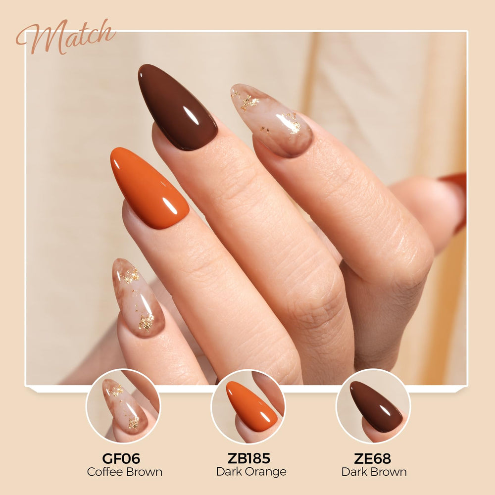 TOMICCA coffee brown gel polish bottle beside autumn-winter color palette