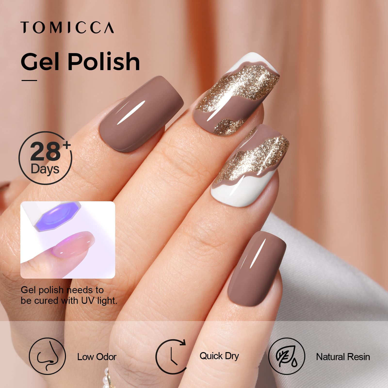 TOMICCA coffee brown gel polish swatches show depth and versatility across coats