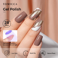 TOMICCA coffee brown gel polish swatches show depth and versatility across coats