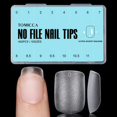 TOMICCA double-sided matte nail tips ready for quick, buff-free nail art.