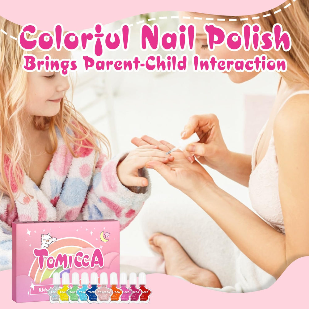 TOMICCA Kids Nail Art play scenario showing mini manicure fun