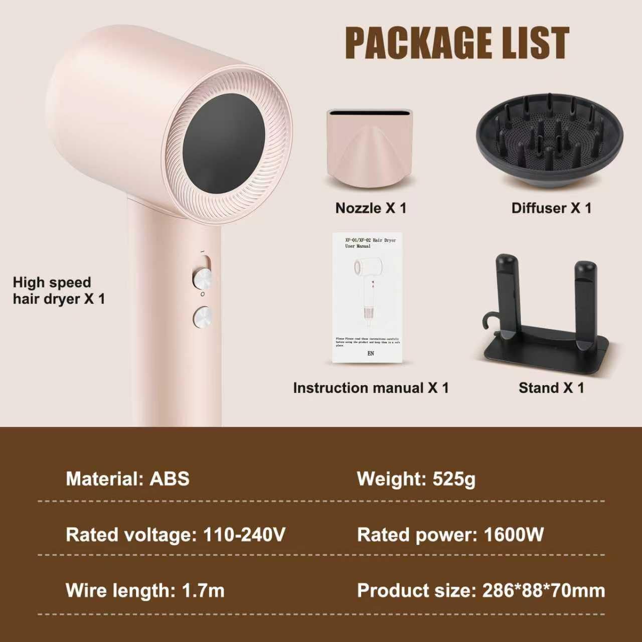 Tomler pink travel-friendly hair dryer fits bags for easy on-the-go styling.