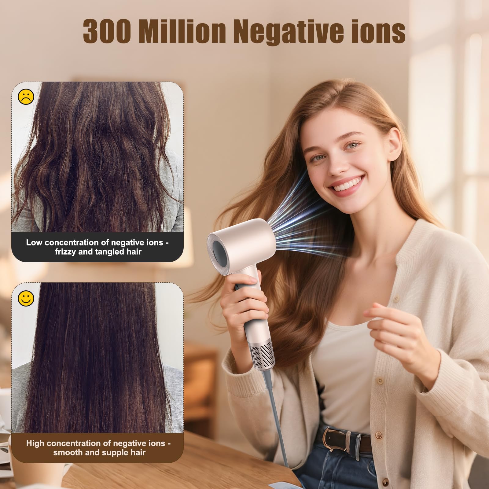 Tomler hair dryer display shows temperature settings for precise heat control.