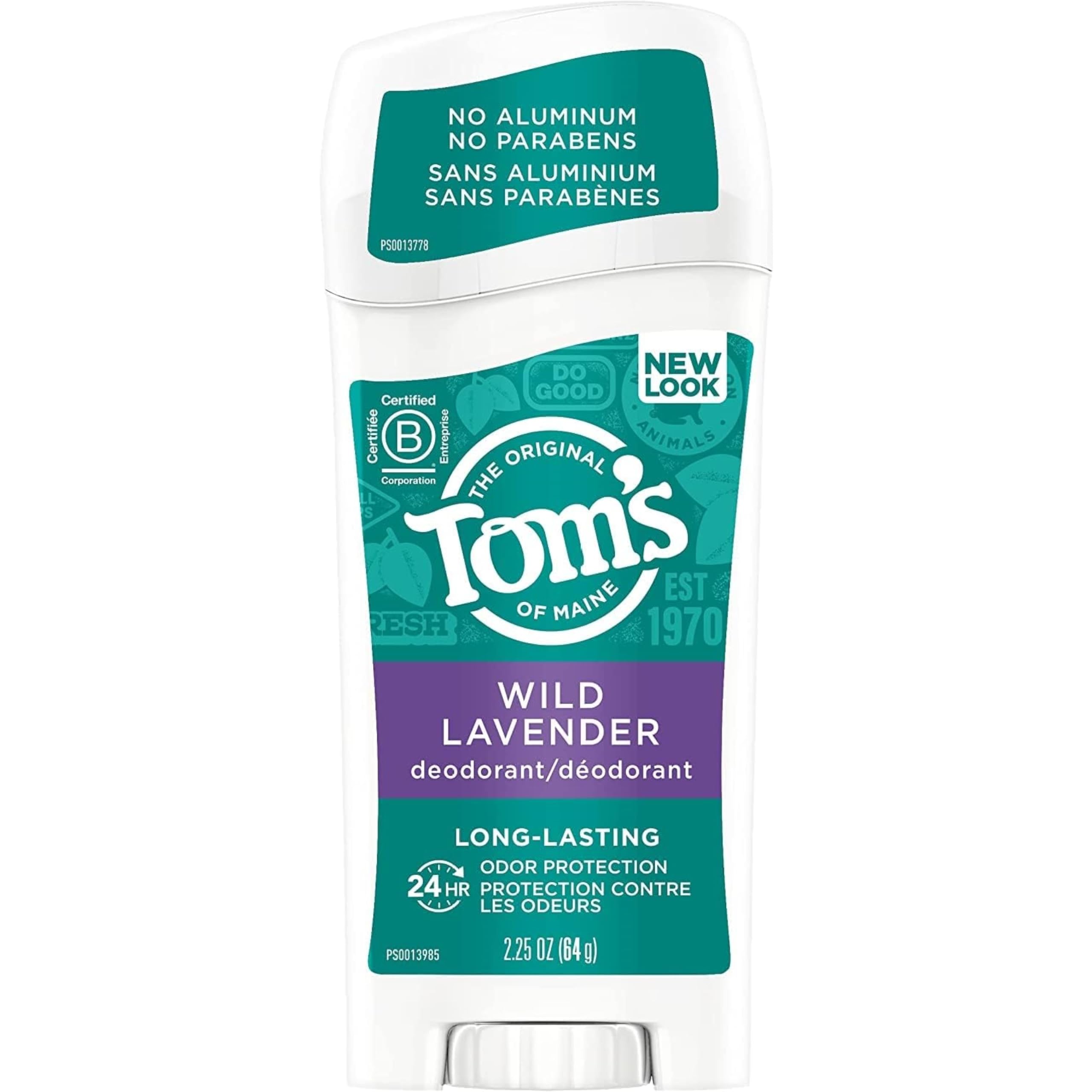 Tom's of Maine lavender deodorant stick packaging showing the 5-pack for long-lasting fragrance