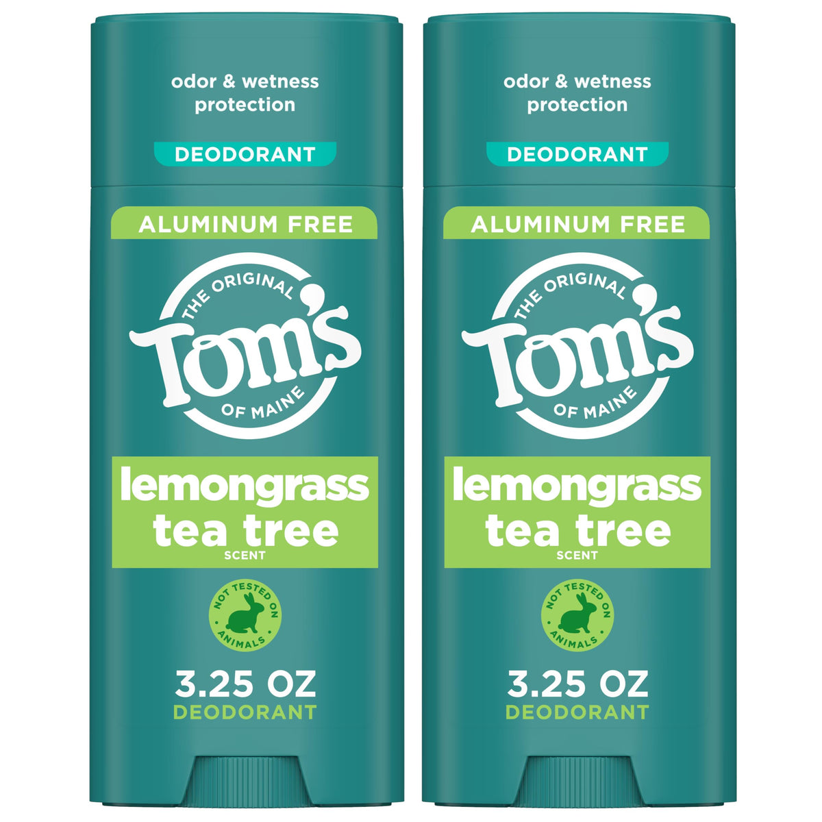 Tom's of Maine Lemongrass Tea Tree deodorant stick with clear glide for all-day freshness.