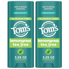 Tom's of Maine Lemongrass Tea Tree deodorant stick with clear glide for all-day freshness.