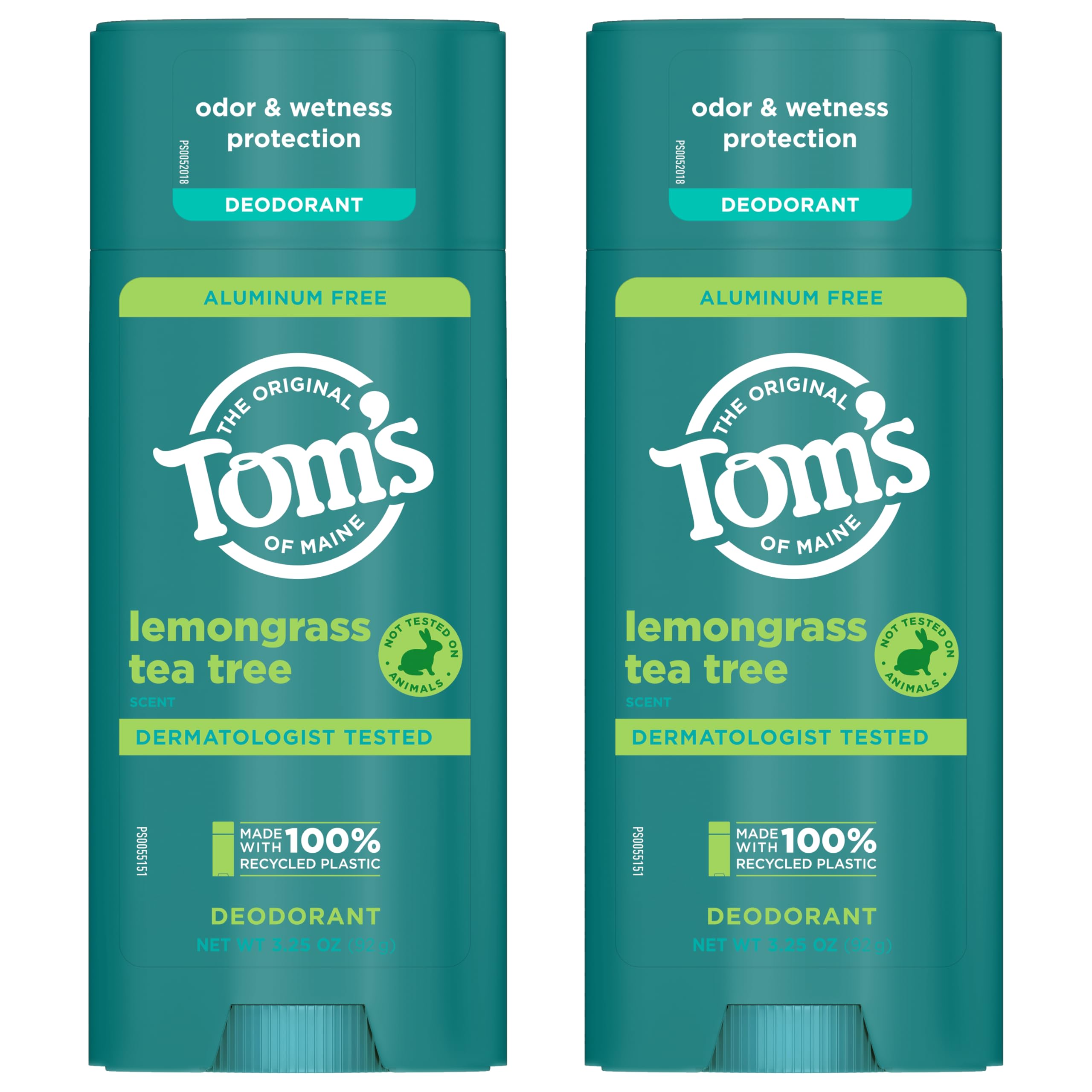 Two-pack display of Tom's of Maine Lemongrass Tea Tree deodorant.