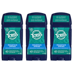 Tom's of Maine Mountain Spring deodorant for men 3-pack front view shows 24-hour odor protection