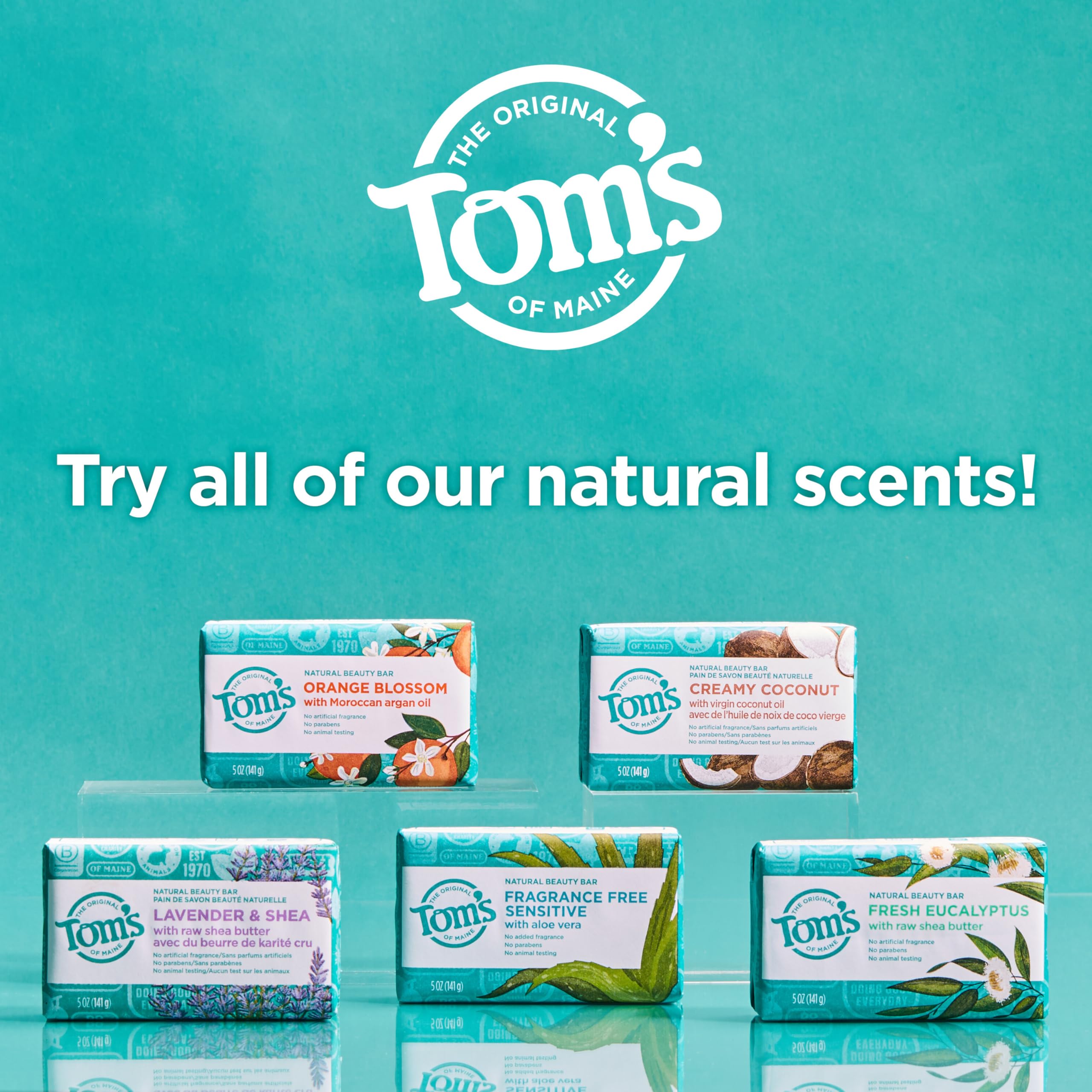 Tom's of Maine moisturizing bar with eucalyptus aroma for a refreshing morning routine.