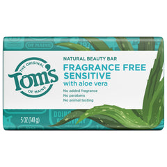 Tom's of Maine Natural Beauty Bar fragrance-free aloe vera 5oz offers a gentle cleansing for sensitive skin.