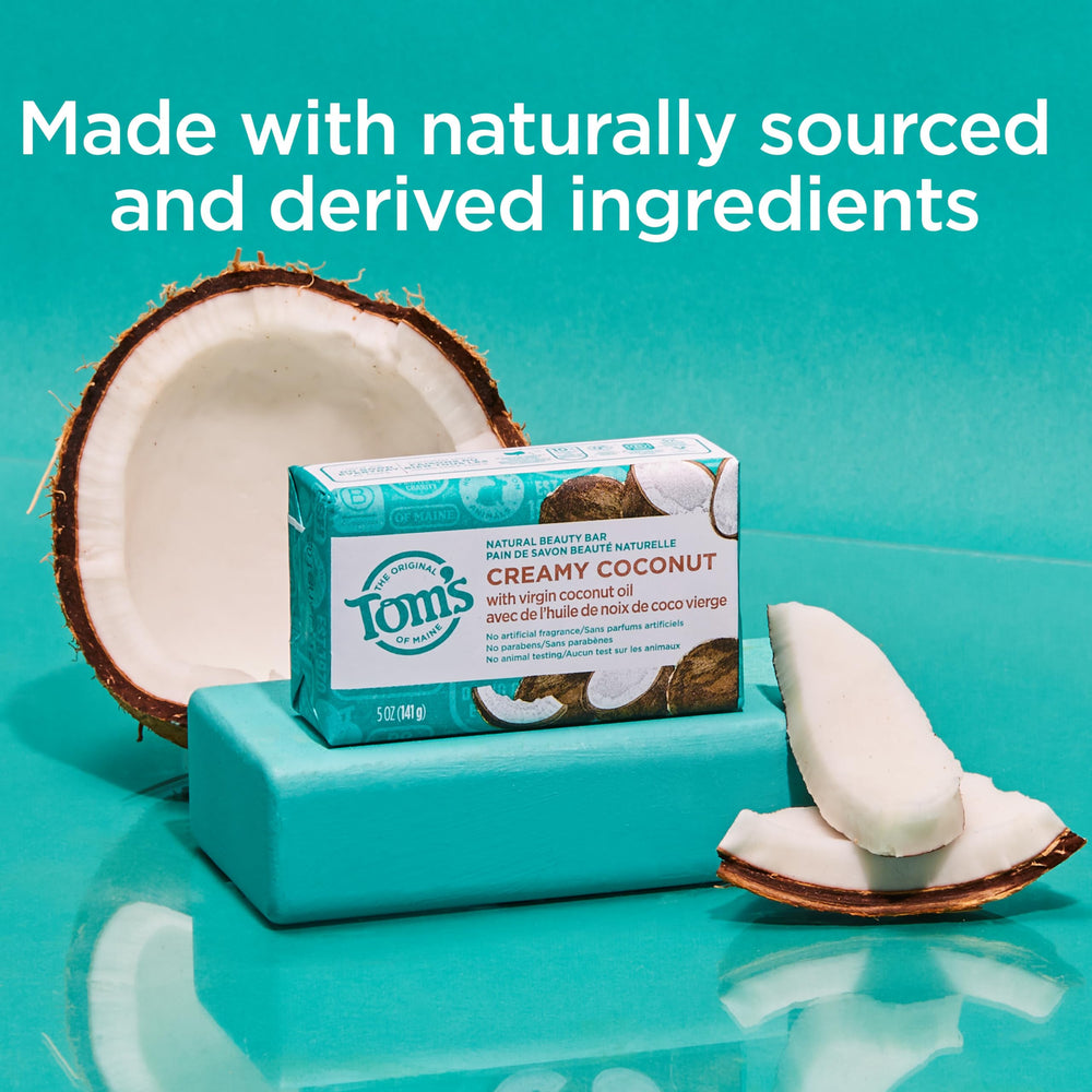 Tom's of Maine beauty bar soap Creamy Coconut close-up showing creamy lather.