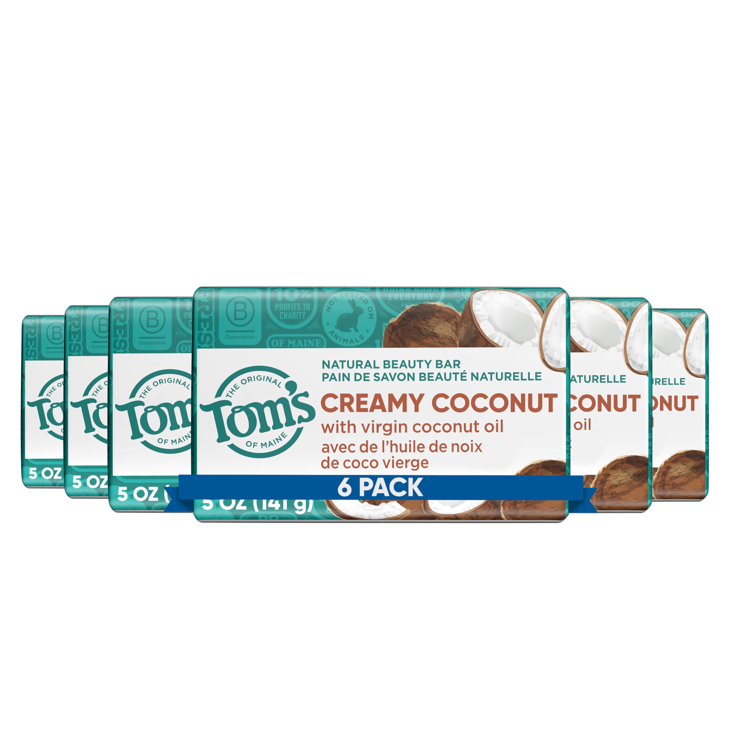 Tom's of Maine natural beauty bar soap Creamy Coconut packaging variation for a gentle cleanse.